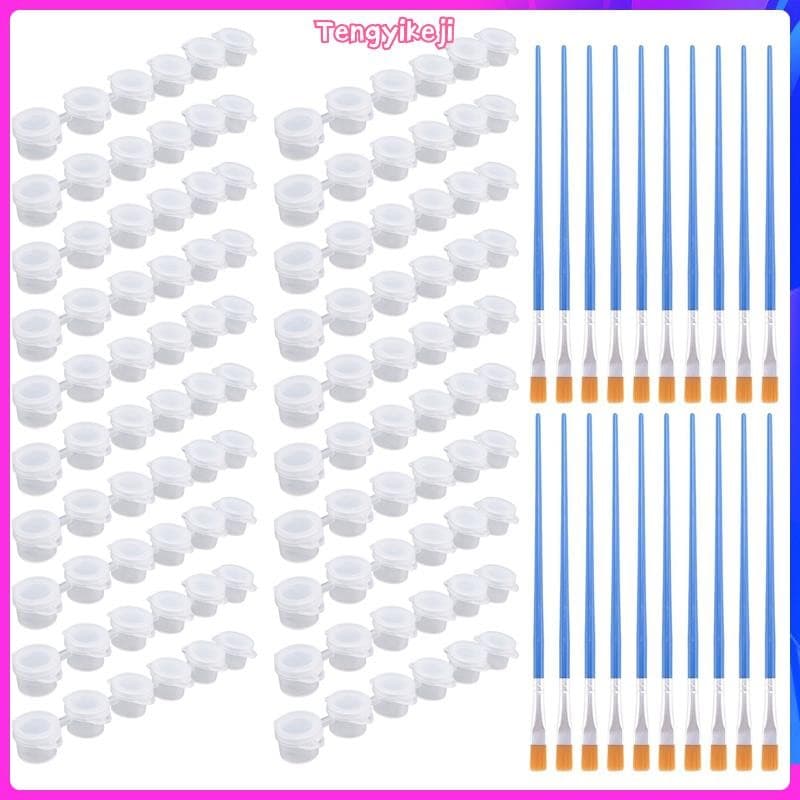 20 Tiras 120 Potes De Tinta Vazios Mini Recipientes De Armazenamento Transparentes E 20 Peças Pincéis Pintura Artes Arte