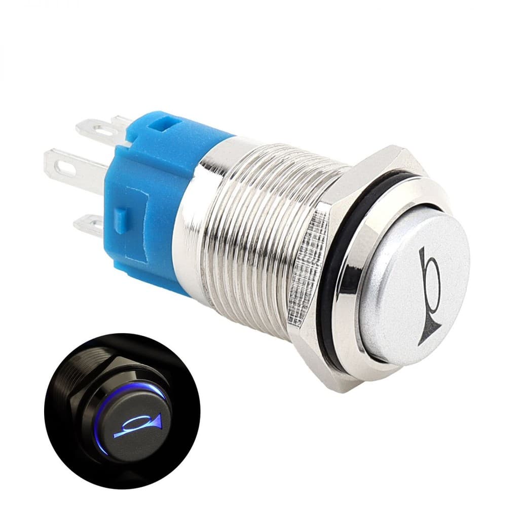 16mm/19mm 12-24V Azul LED Iluminado Interruptor De Botão Momentâneo De Buzina De Alto-Falante De 5 Pinos Para Trem De Ar