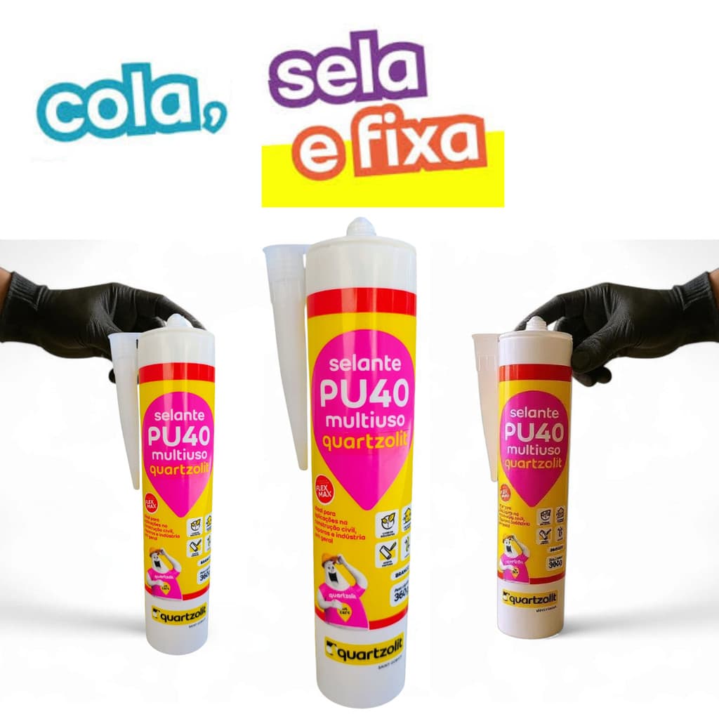 Kit 3 Selantes PU40 Quartzolit Branco 360g Vedação Flexível