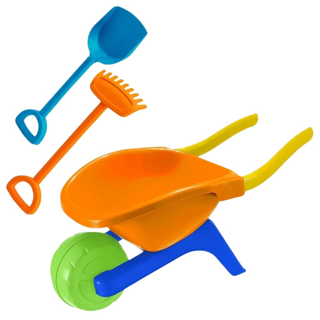 Carriola Carrinho De Mão Com Rastelo e Pá + 4 Forminhas - Brinquedo De Areia Infantil - Usual