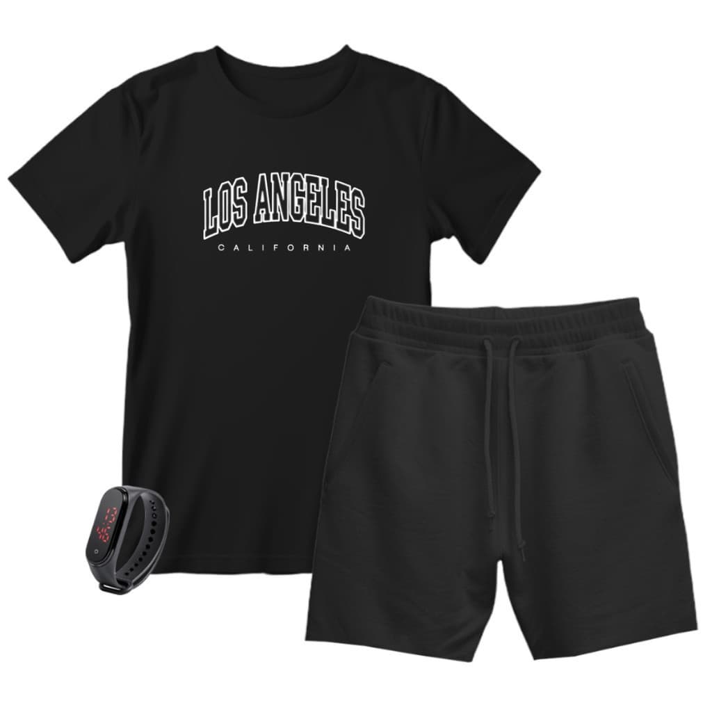 Kit Camiseta e Short Infantil Moletom Los Angeles + Brinde Promoção