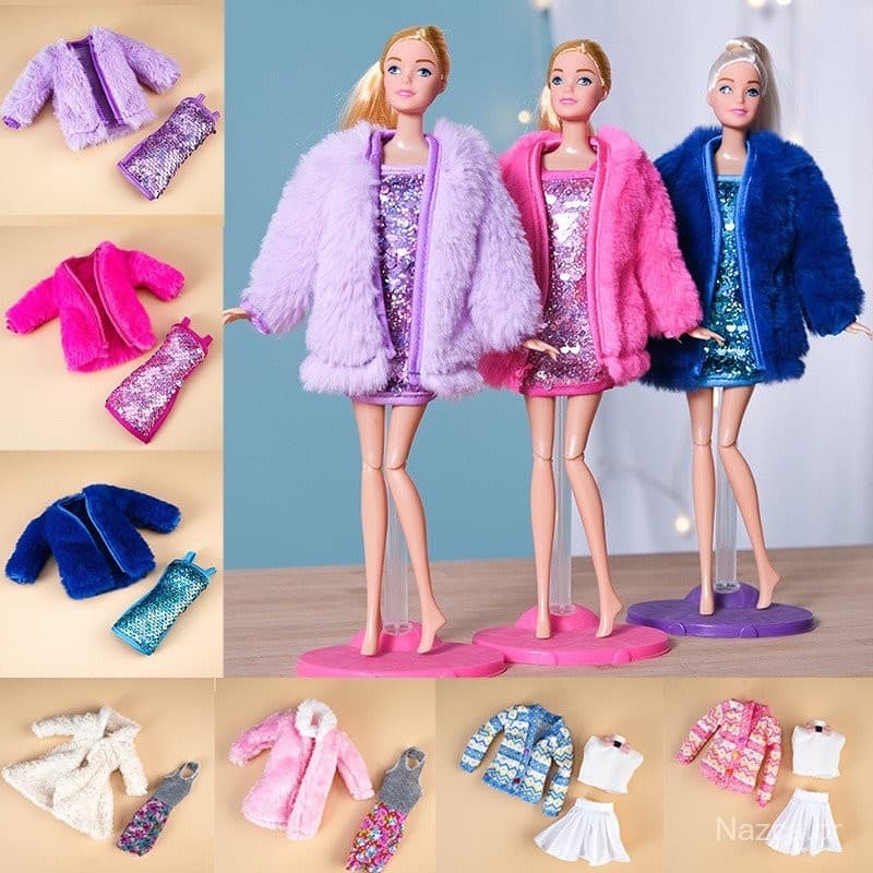 Adequado para roupas de boneca de 30CM e 11 polegadas, colete de pelúcia, casaco, vestido e terno