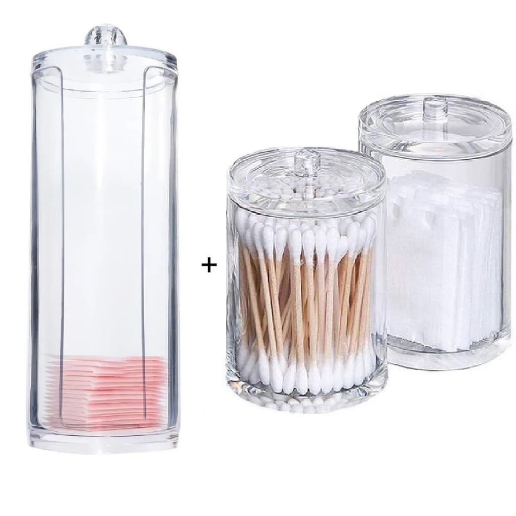Organizador Porta Algodão + Acrílico Cotonete Kit Para Banheiro