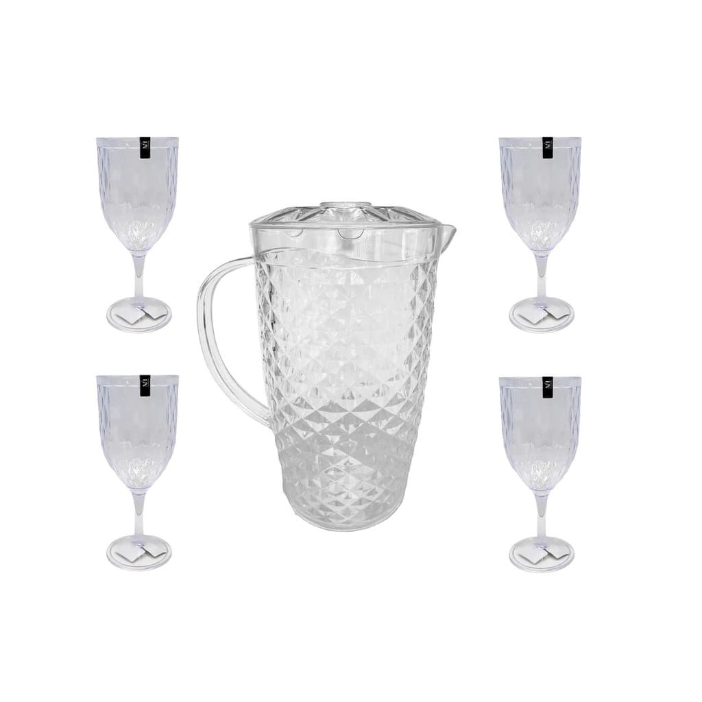 Conjunto Jarra 2,6L c/ Tampa e 4 Taças 450ML em Acrílico