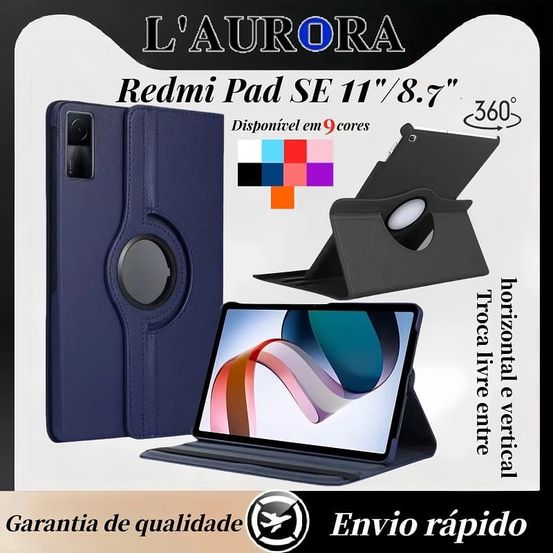 Capa giratória para tablet Xiaomi Redmi pad 2 11" (2025) e redmi pad se 11"  Estilo Lichia, AntiChoque