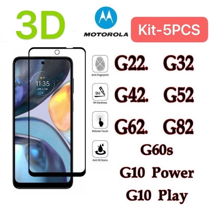 Película De Vidro 3D Moto G Todos os modelos G22 G32 G42 G52 G62 G82 G60s G10Power G10Play