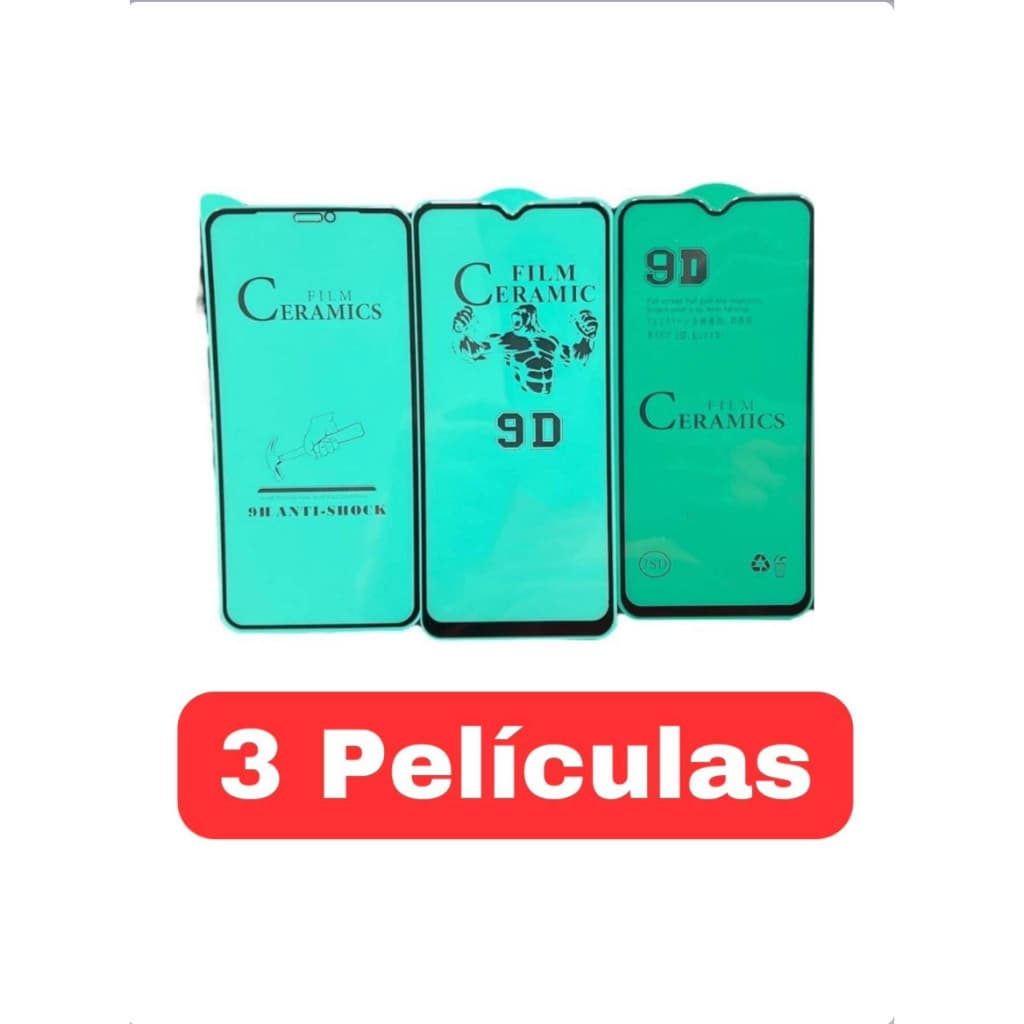 Película Cerâmica Flexível Kit de 3 Películas Iguais Samsung S8 / S9 / S10 / S10 Plus / A10s / A22 / J7 Prime
