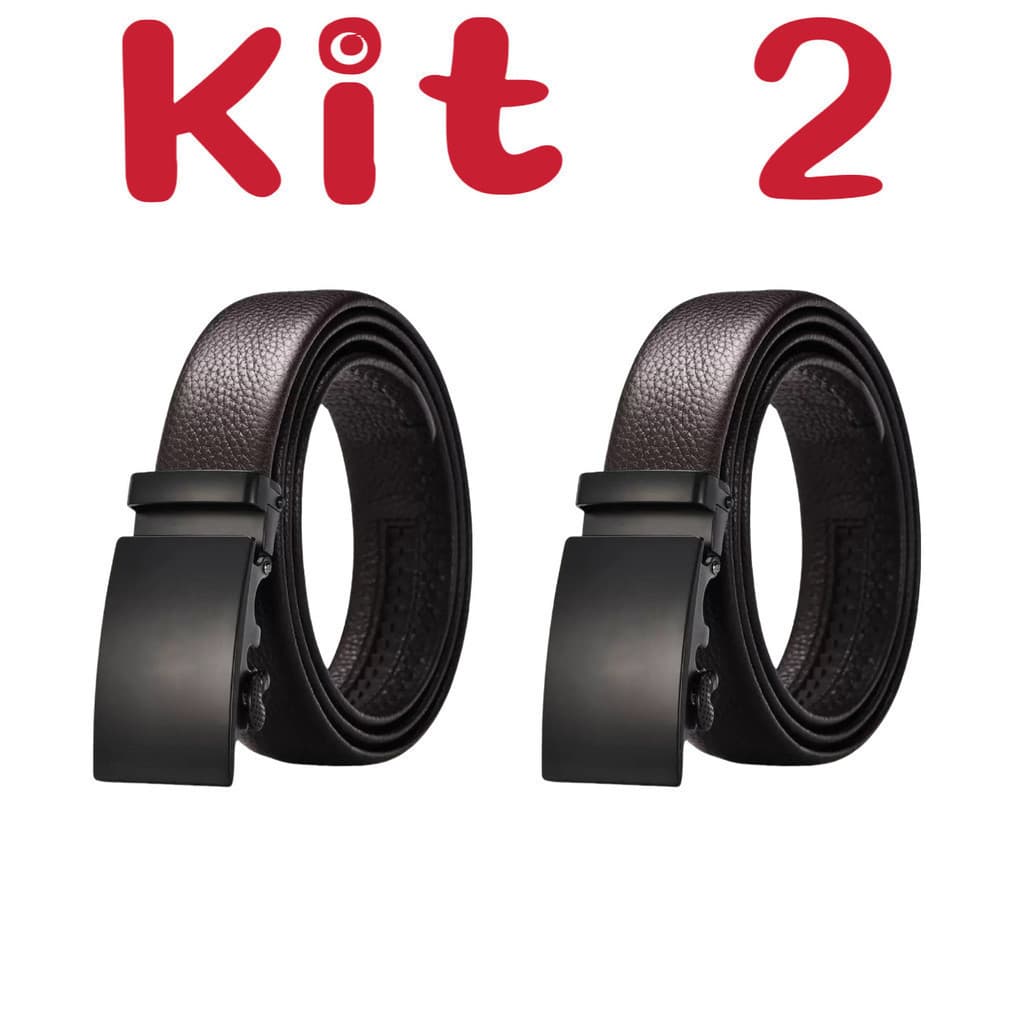 Kit 2 Cinto masculino de couro com fivela automática de catraca metálica,