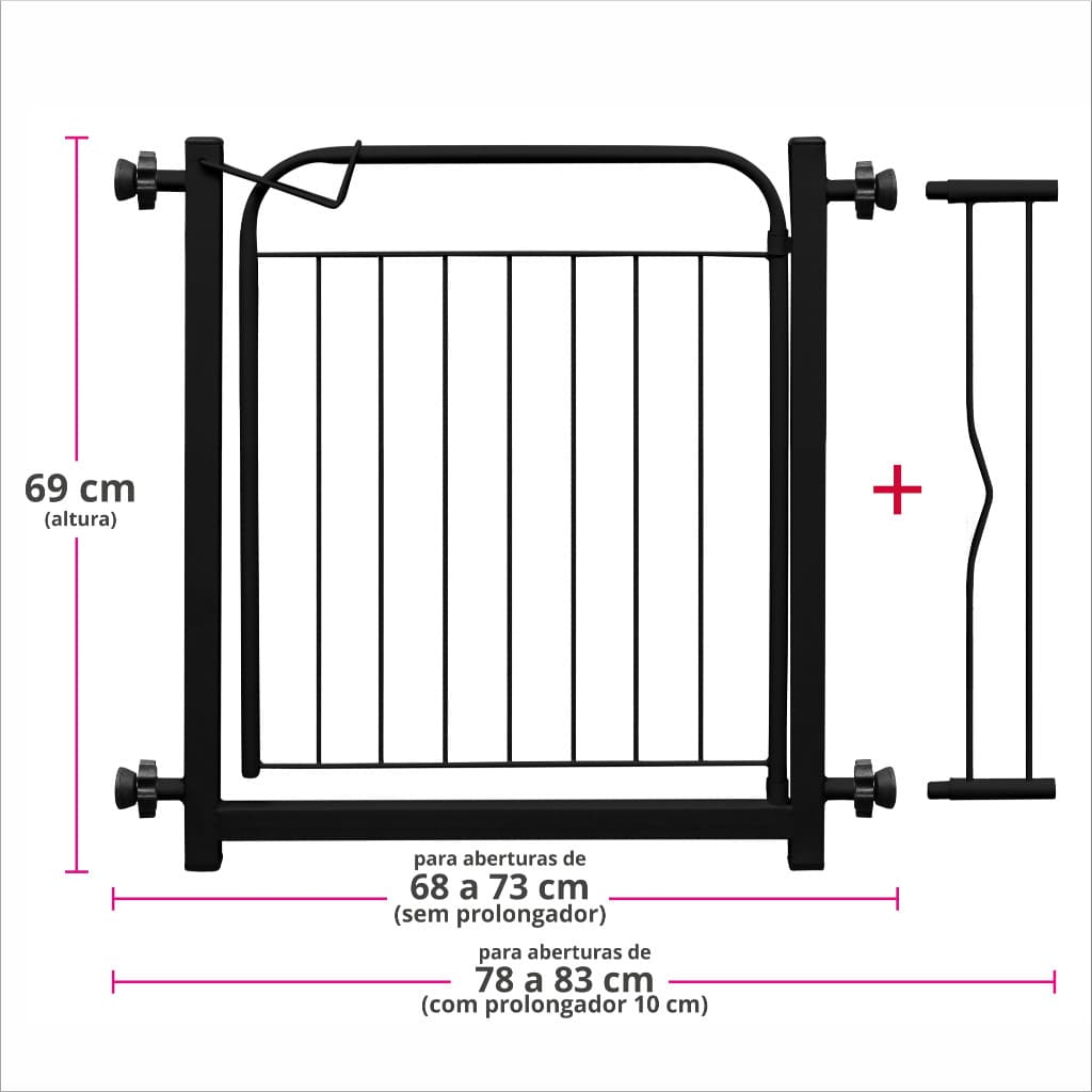 Portão de Segurança Aramado Para Pets e Crianças – Com Extensor de 10cm – 83cm de Largura