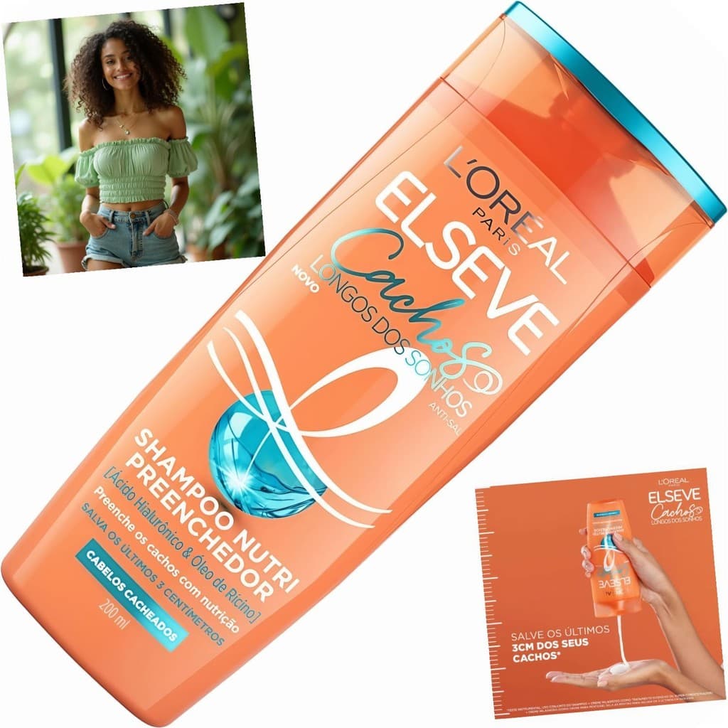 Shampoo L'Oréal Elseve Cachos Longos 200ml Nutri Preenchedor Hialurônico Rícino Definição