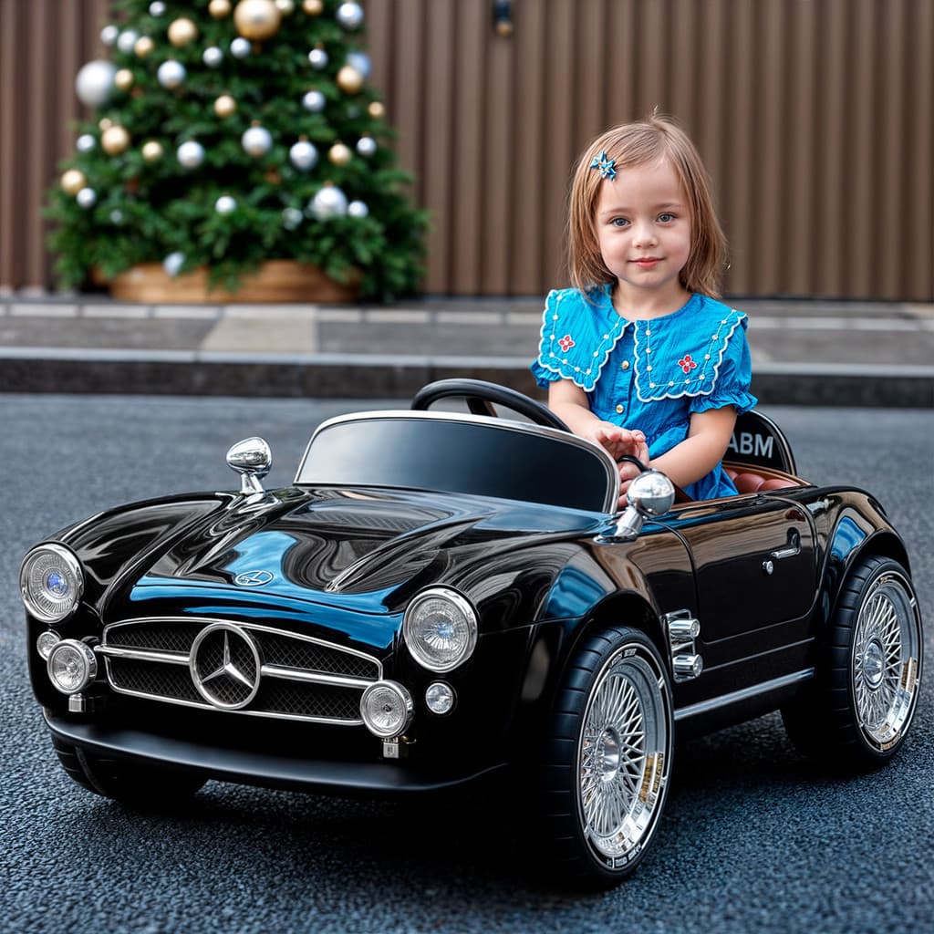 Mini Carro Veiculo elétrico infantil Retro 12V Preto Com Controle Remoto Criança Meninos e Meninas