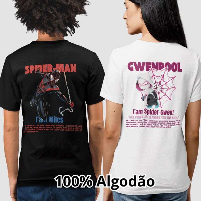 Kit Casal Camisetas Spider-Man e Gwenpool Dia dos Namorados
