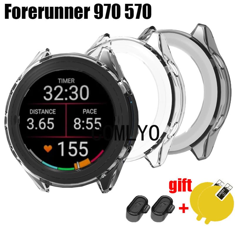 Para Garmin Forerunner 970 570 Caso De Smartwatch Relógio Inteligente Protetor Pára-Choques TPU Meia Capa Filmes Proteto