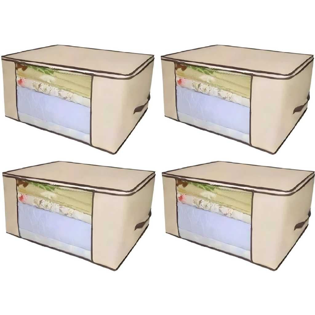 Kit 4 Organizadores Multiuso Marfim Com Zíper TNT 60x45x30cm - Envio 24hrs!