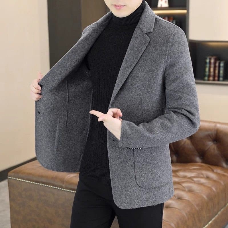 2025 Casaco de Lã Terno Masculino Outono Inverno Novo Blazer Curto de Lã Tendência Casual de Negócios