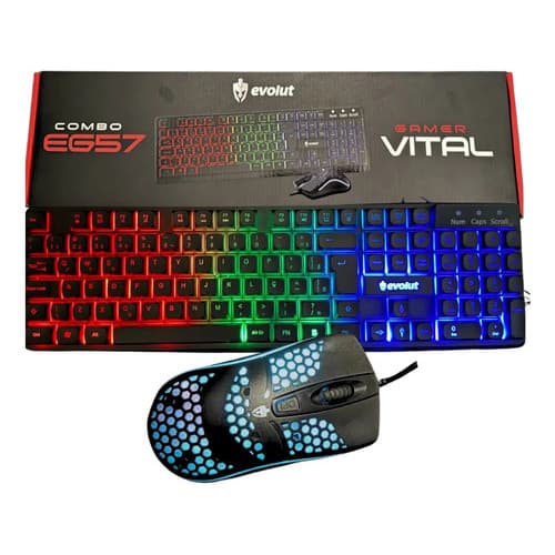 Kit Gamer Vital Eg57 Evolut Rainbow Lançamento Teclado Mouse