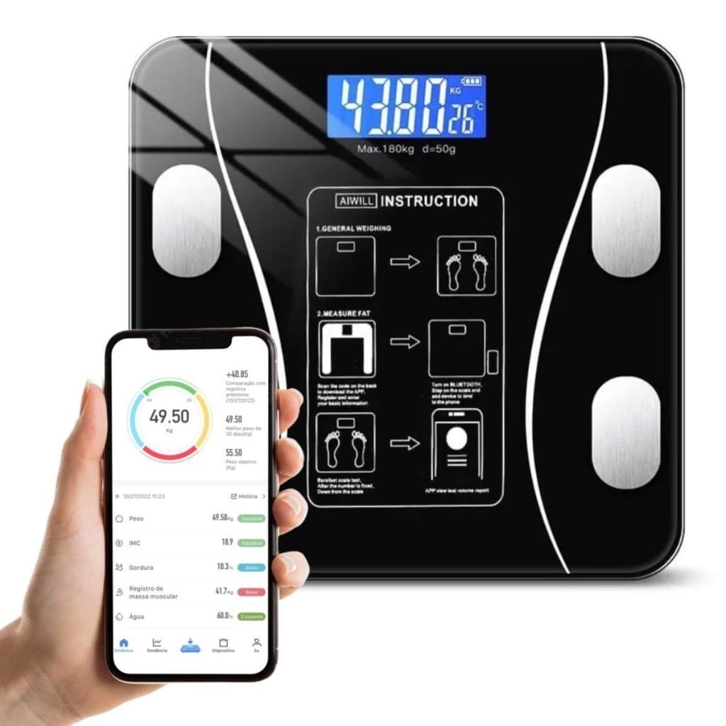 Balança Bioimpedancia Digital Bluetooth Corporal até 180kg