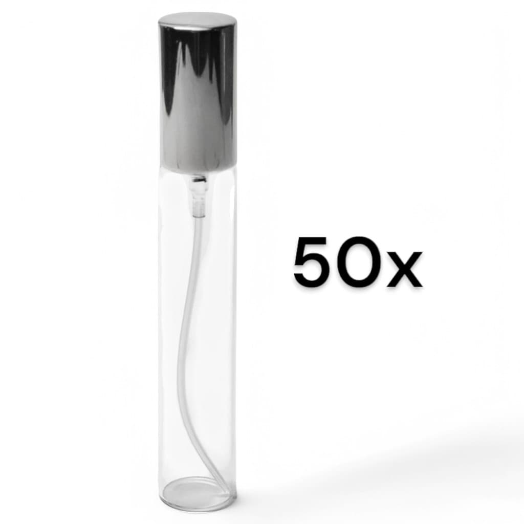 Kit 50 Frascos Vidro Prata Decant Borrifador Spray 15ml