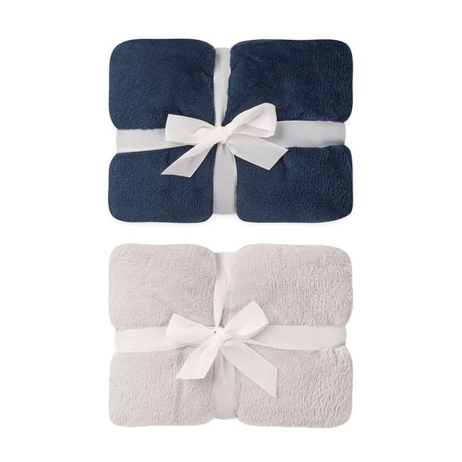 Kit 2 Cobertores Bebê Soft Fleece Cinza Claro e Marinho