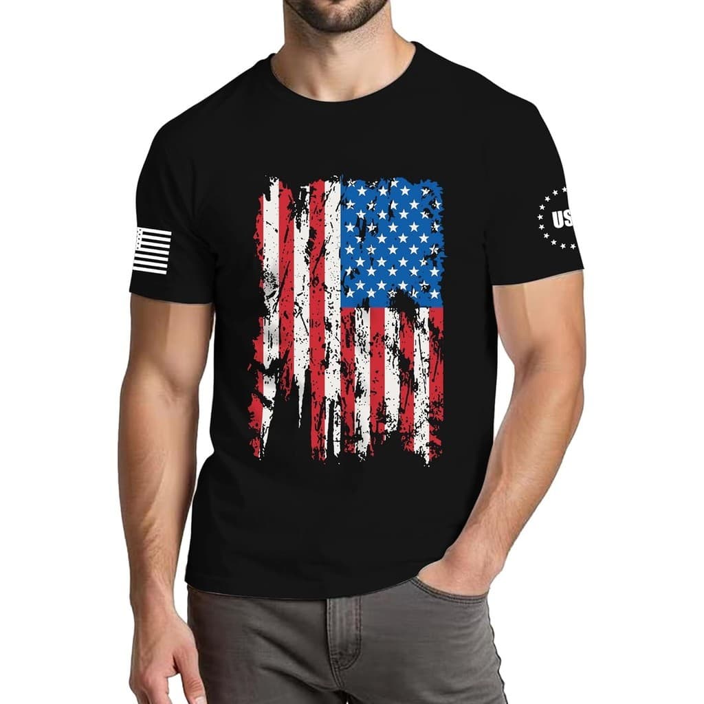 Camisetas Masculinas de 4 de Julho Bandeira dos EUA, Dia da Independência Patriótica Malha Penteada