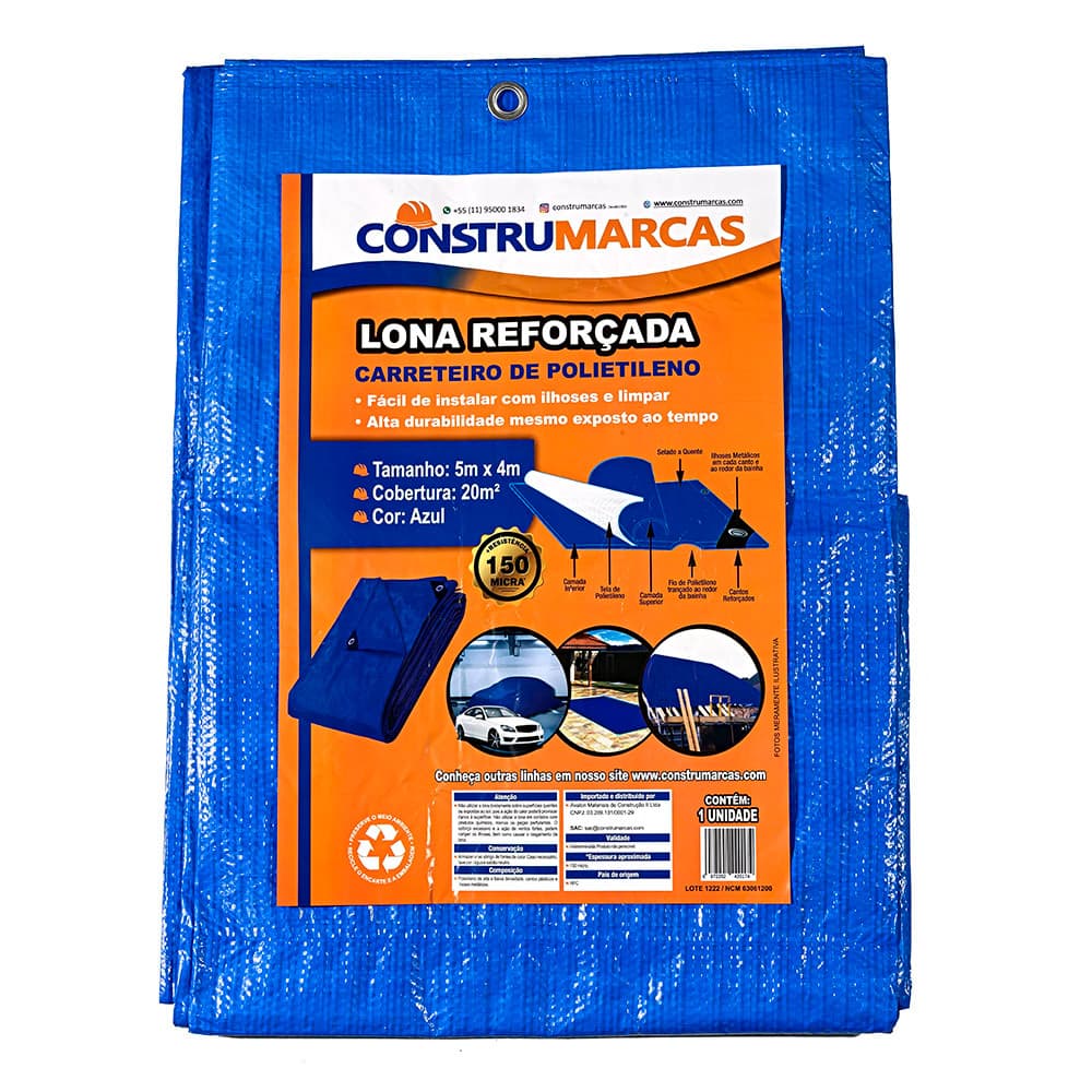 Lona Reforçada 5x4 Com Ilhos Reforçado 150 Micras