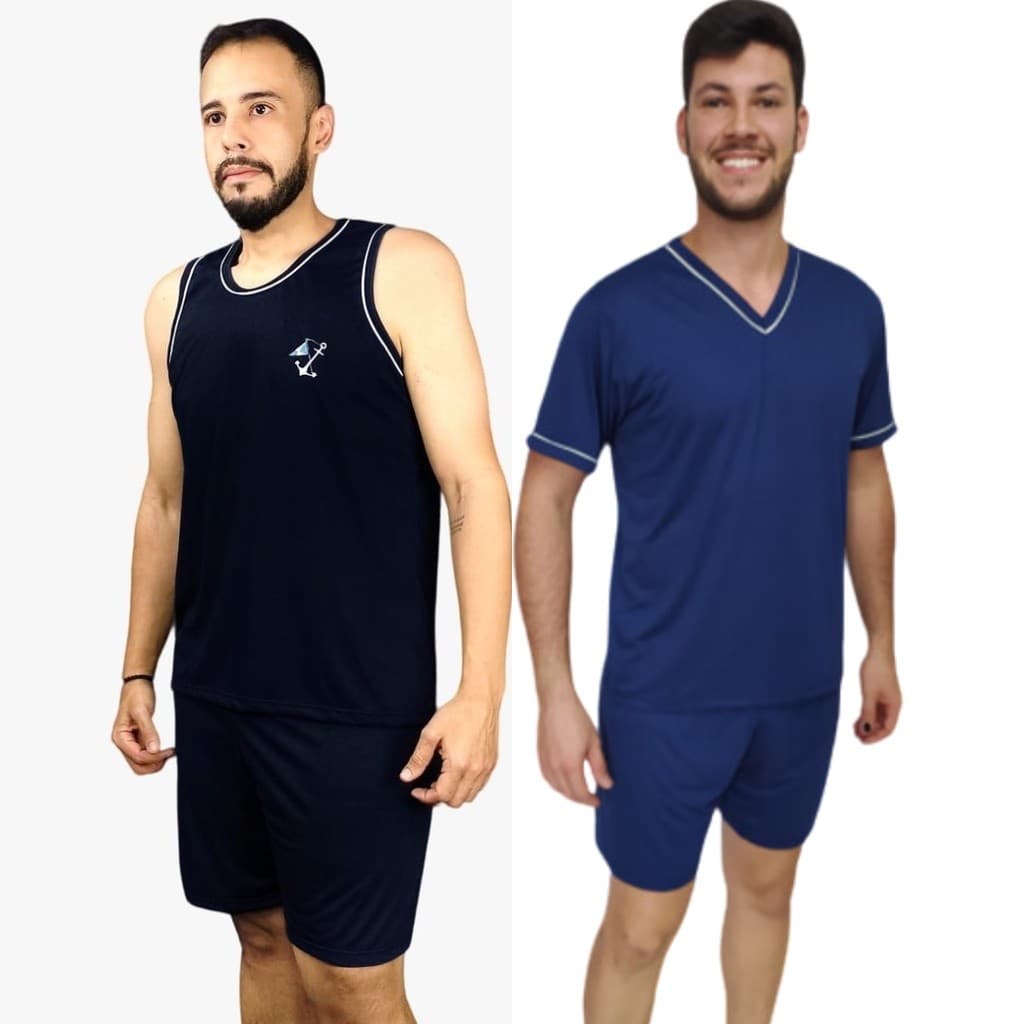 Kit 2 Pijamas Masculino malha premium Confortável  Regata e Manga curta e Short de Verão