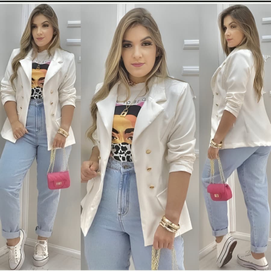 Blazer alfaiataria feminino casaco, blezer com botoes, acinturado Premium