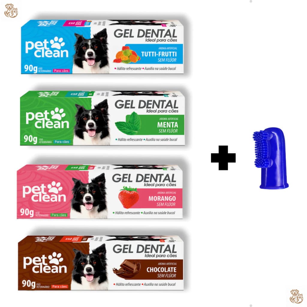 Kit Pasta de Dente para Cães e Gatos - Gel Dental Cães e Gatos 90g + Dedeira Plástica - Pet Clean