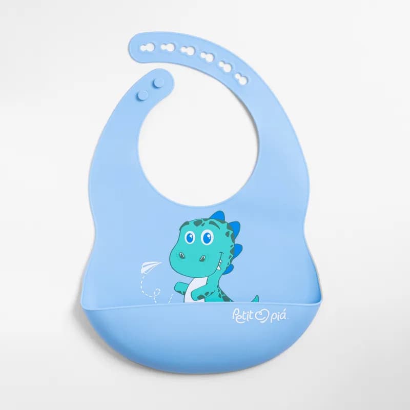 Babador de Silicone com Pega Migalhas Leo Azul - Petit Piá
