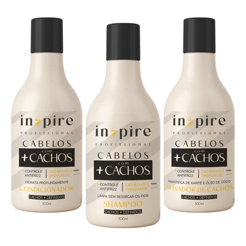 Kit +Cachos Shampoo, Condicionador e Ativador De Cachos 300ml - Inspire Profissional