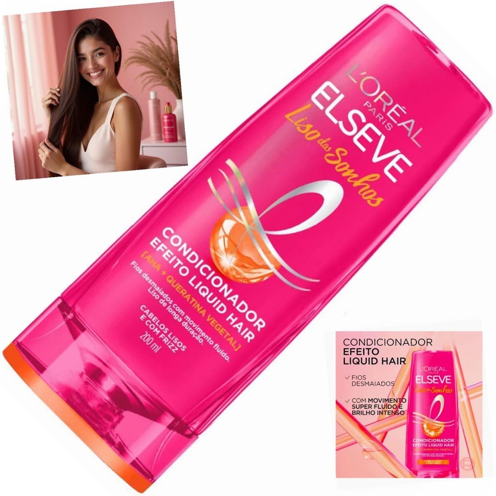 Condicionador Elseve Liso dos Sonhos 200ml Controle de Frizz AHA Queratina Vegetal Liso e Sedoso