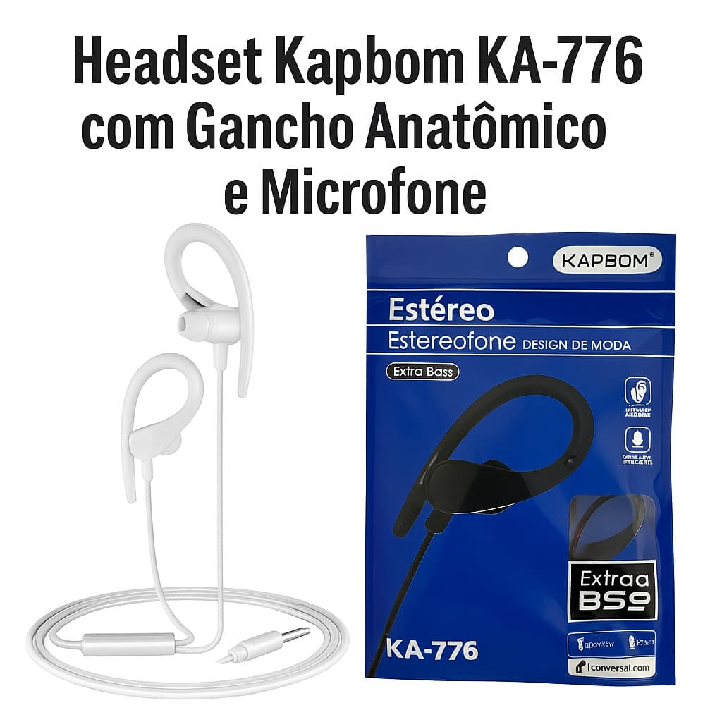 Headset Kapbom KA-776 com Gancho Anatômico e Microfone para Corrida e Academia