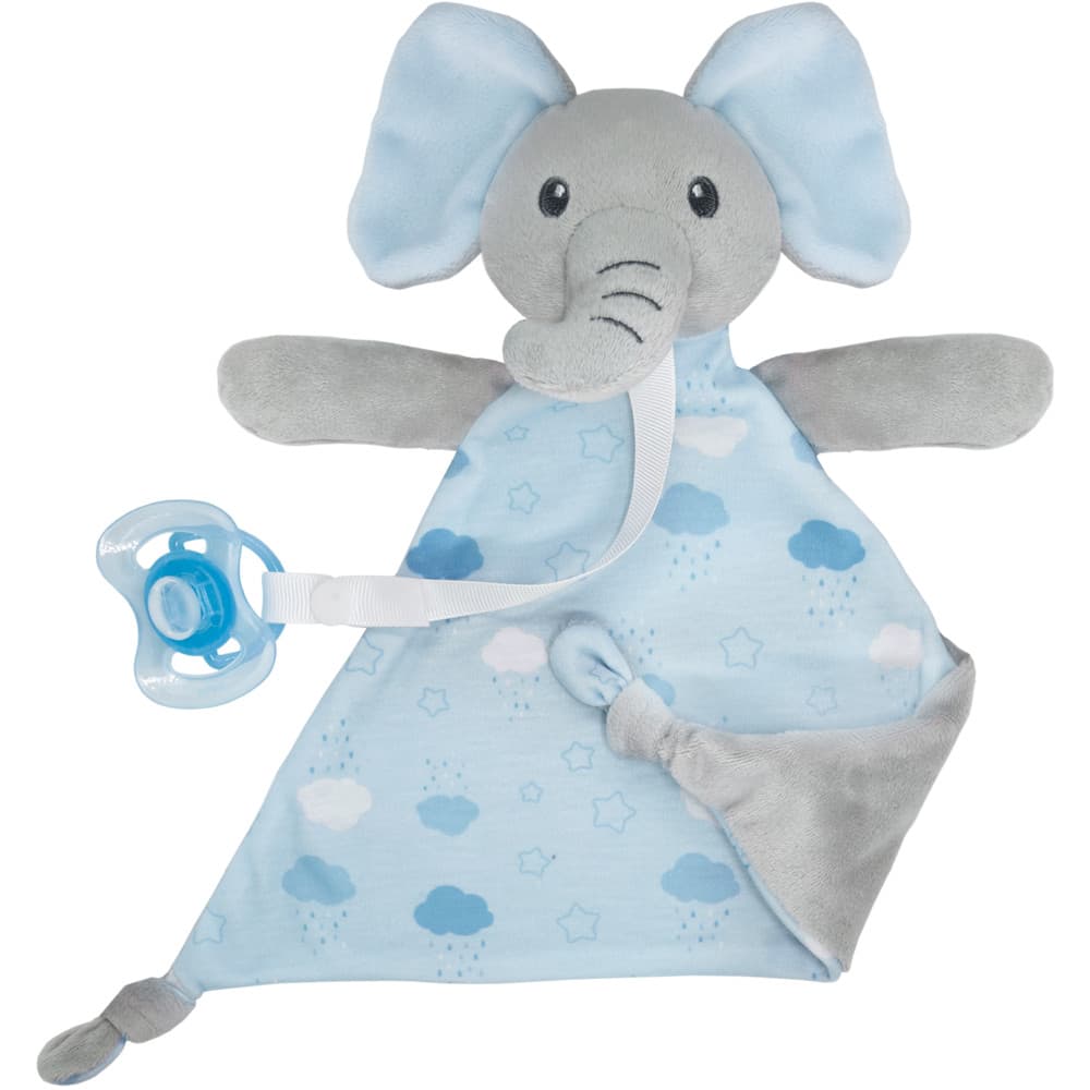 Naninha Para Bebê Antialérgica Buba Macia Com Prendedor de Chupeta Paninho Para Bebe Elefante Azul