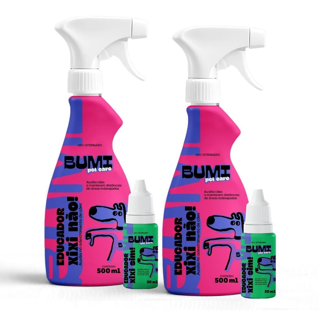 Kit com 2 Kit Adestrador Xixi Stop + Xixi Aqui Bumi Pet 500 mL para Cães e Gatos