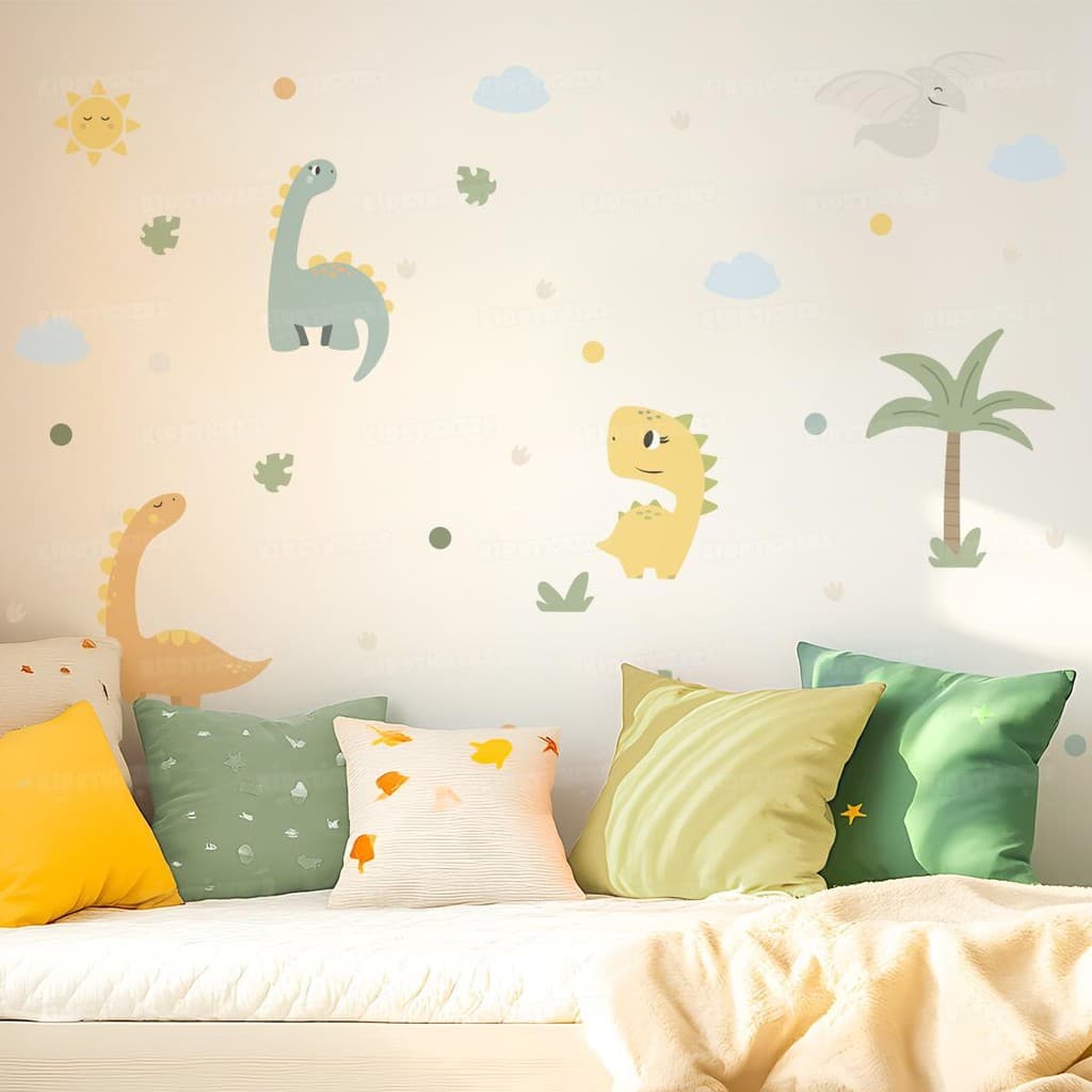 Adesivo de Parede Infantil Dinossauro Lavável Seguro Criativo Fácil Aplicação Quarto Menino Menina