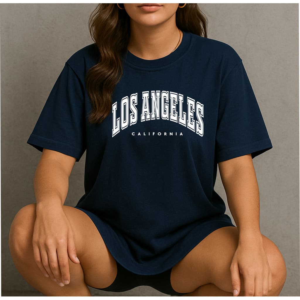 Camiseta Oversized Feminina Streetwear Los Angeles Malha