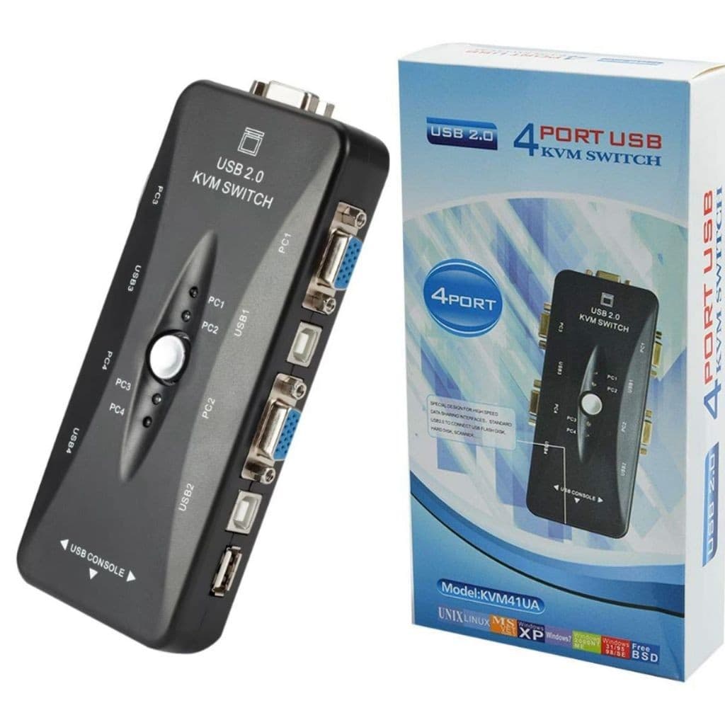 Chaveador Kvm Usb Swtich 4 Portas Vga - Permite controle até 4 PCS a partir de um Teclado e Mouse USB.