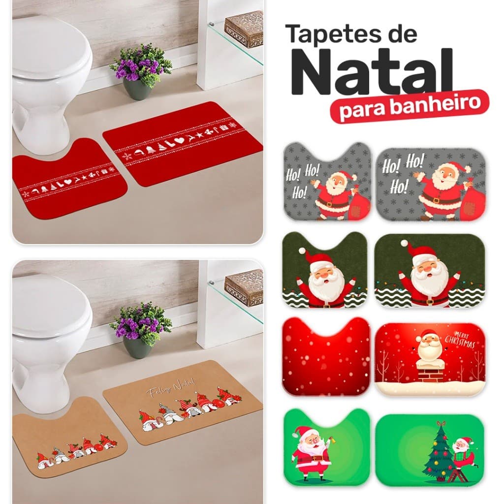 Jogo Tapetes de Natal para Banheiro 2 Peças Feliz Natal Premium - PROMOÇÃO DE FABRICA