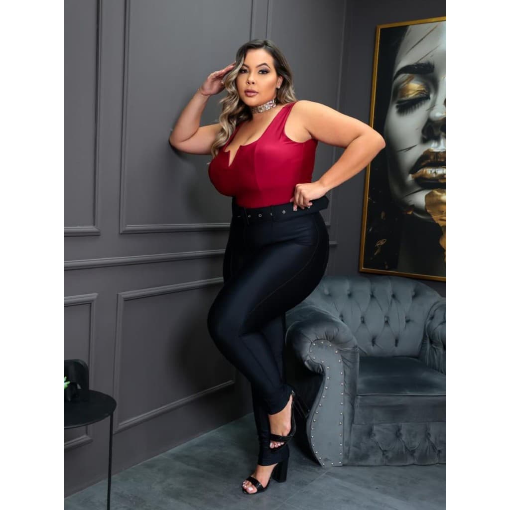 Calça Plus Size Compressão com Cinto Malha Pradaa Premium Casual Elegante