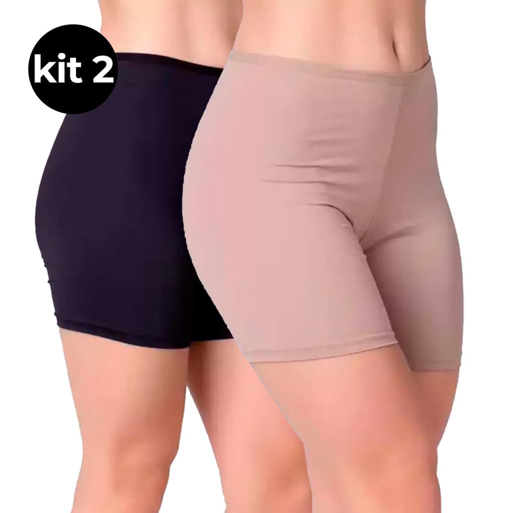 Kit 2 Short Anágua Feminino Segunda Pele Cintura Alta Bermuda Modeladora