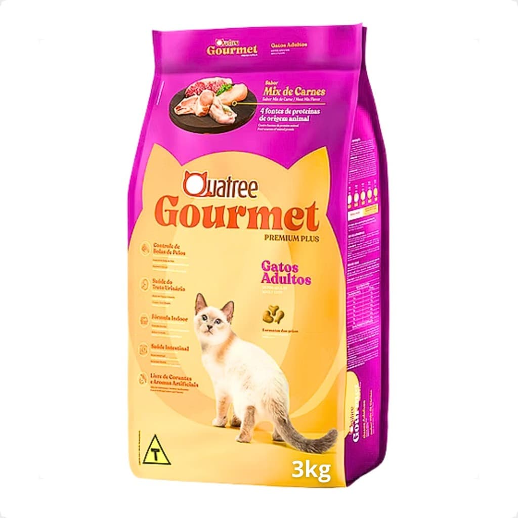 Ração Quatree Gourmet Gatos Adultos Mix de Carnes - 3Kg