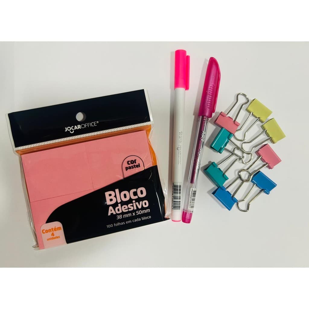 KIT DIVERSOS PARA ESCRITORIO NA COR ROSA