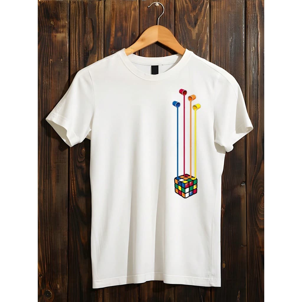 Camiseta Masculina Com Estampa Cubo Mágico Camisa Manga Curta Algodão Moda Tendência