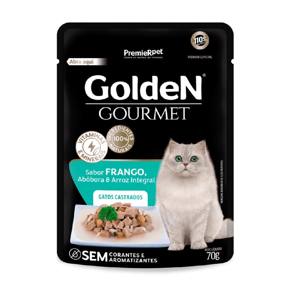 SACHE PARA GATO GOLDEN GOURMET GATOS ADULTO CASTRADO FRANGO 70 G