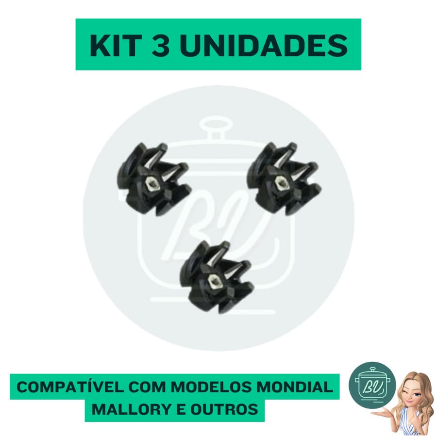 Kit com 3 arrastes para copo de liiquidificador [Mondial/Walita/Mallory e outros]