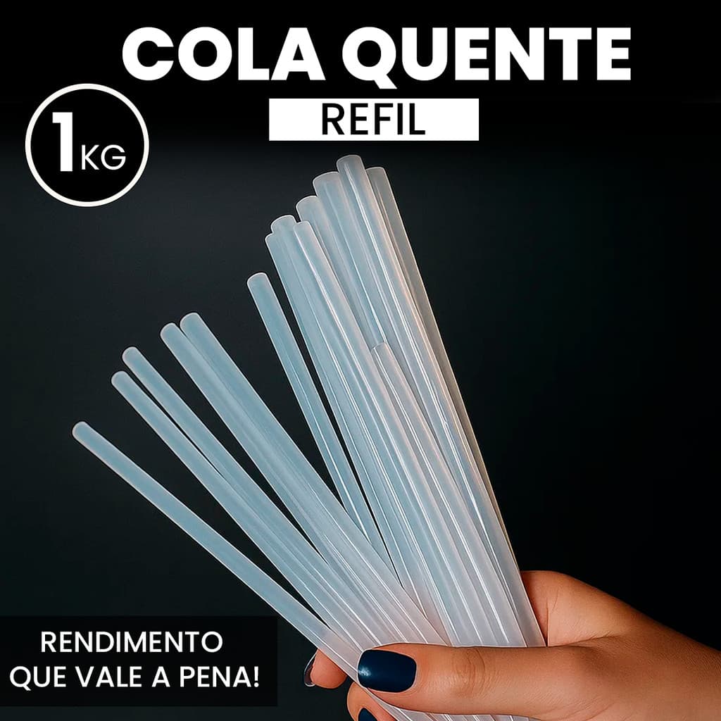 Bastão de Cola Quente 1KG Refil para Pistola 30cm  Transparente e Versátil