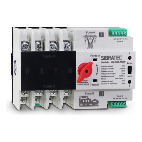 Chave De Transferência Automática Tetrapolar 4 pólos Rede/Gerador 70A GLOQ7-70/4P c/carga - SIBRATEC