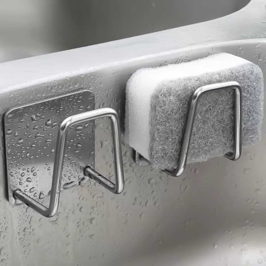 Porta Esponja Bucha Inox P/ Pia Cozinha Com Adesivo Cor Prateado