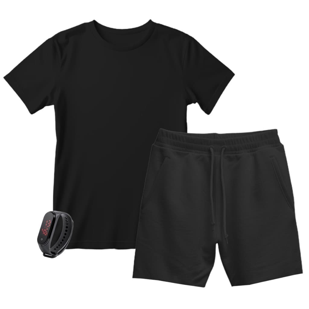 Kit Camiseta e Short Infantil Moletom Liso + Brinde Promoção