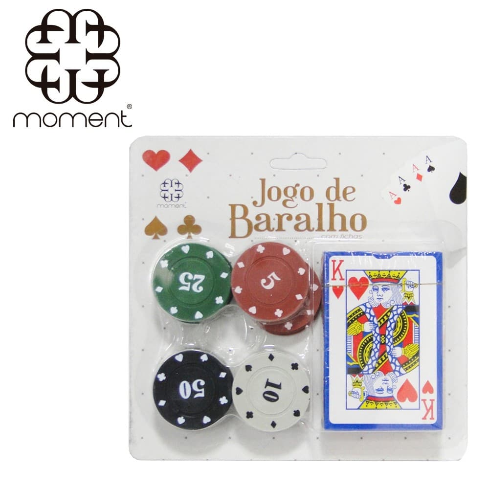 FICHA DE POKER COM 24 FICHAS + BARALHO 54 CARTAS DE PAPEL